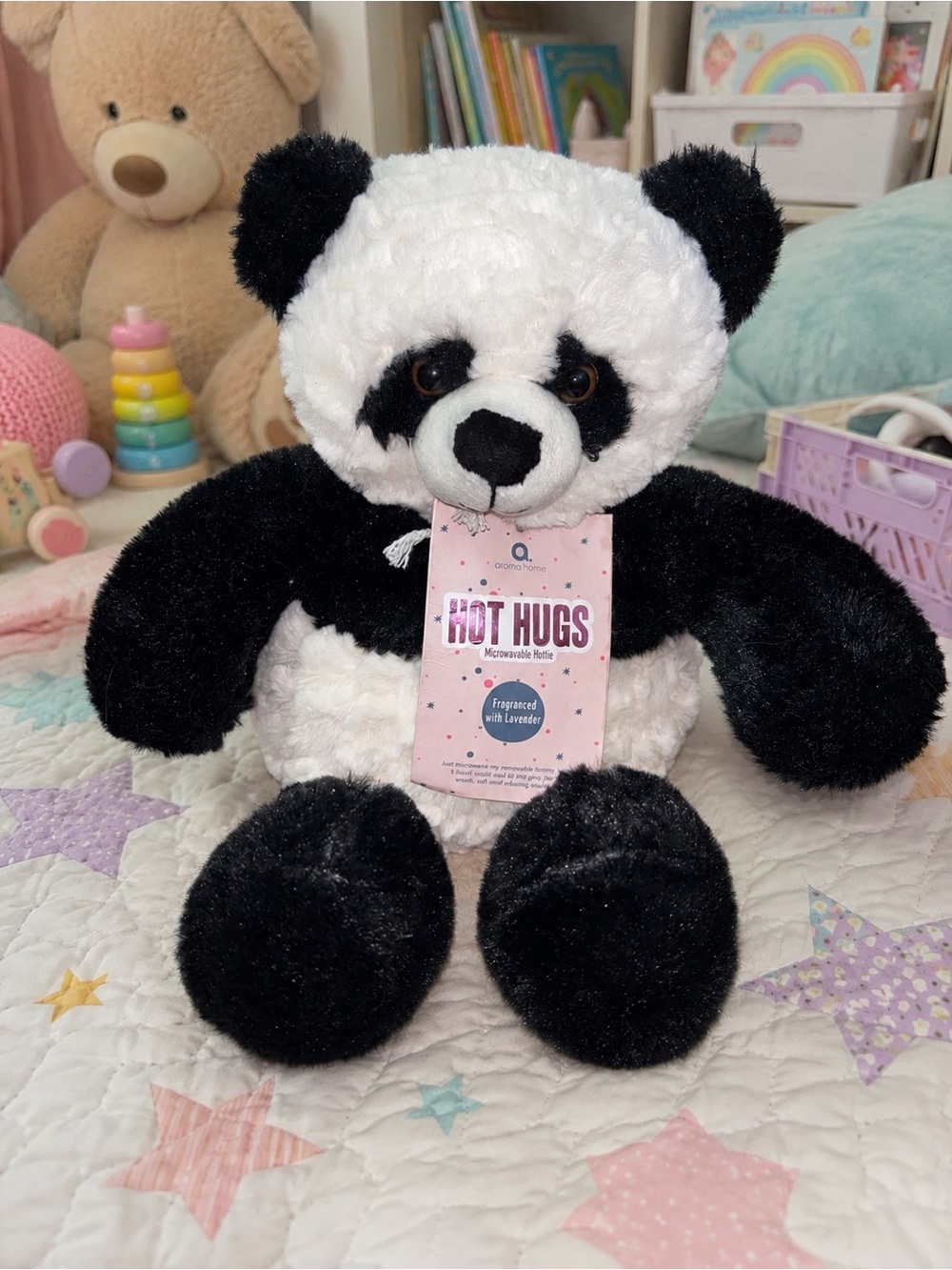 aroma home hot hugs microwavable panda plush lavendar scented